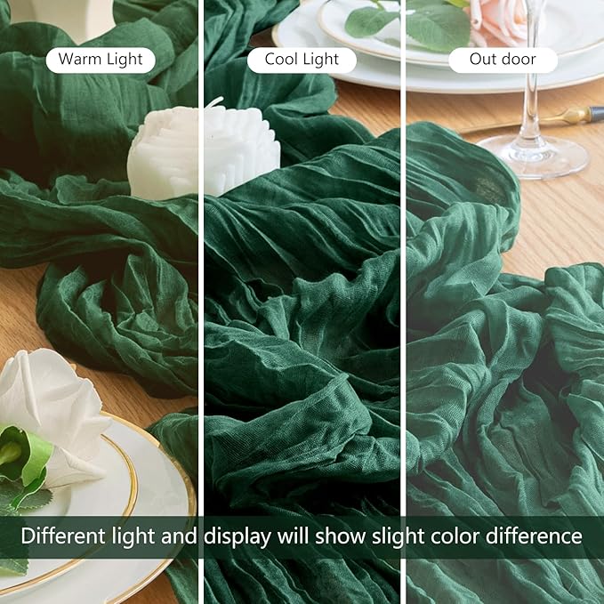 Wokceer Cheesecloth Table Runner Christmas 12Pack 10FT Emerald Green Boho Gauze Cheese Cloth Table Runner for Party Rustic Sheer Table Runners for Baby Bridal Shower Wedding Easter Table Decor