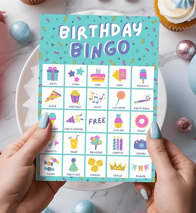 Markt Birthday Bingo Game for Kids Birthday Party Games, Kids Party Games Supplies - 23 Players - Blue