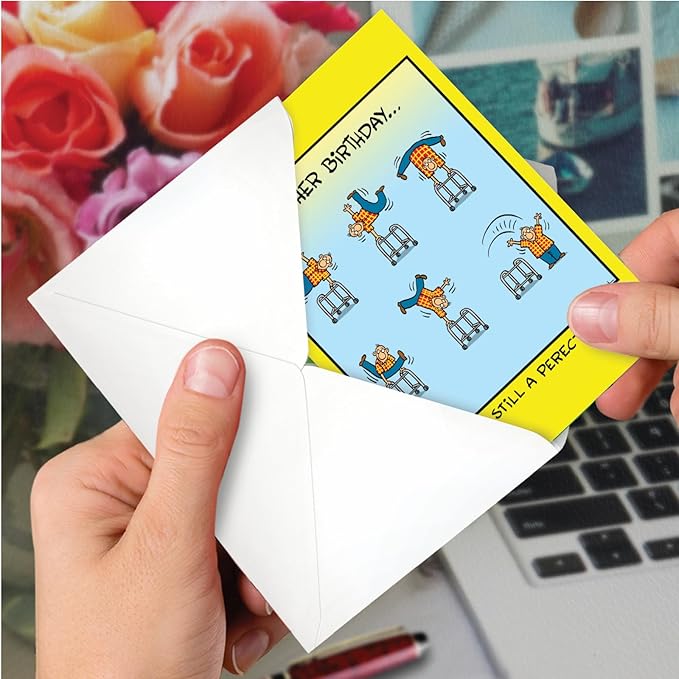 NobleWorks - 1 Happy Birthday Greeting Card Funny - Cartoon Comic Humor, Celebrate Birthdays Notecard - Perfect 10 C7243BDG