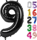 Black Number 9 Balloon 40 Inch, 9th Birthday Party Decorations for Children, Giant 9 Foil Balloon for Party Supplies