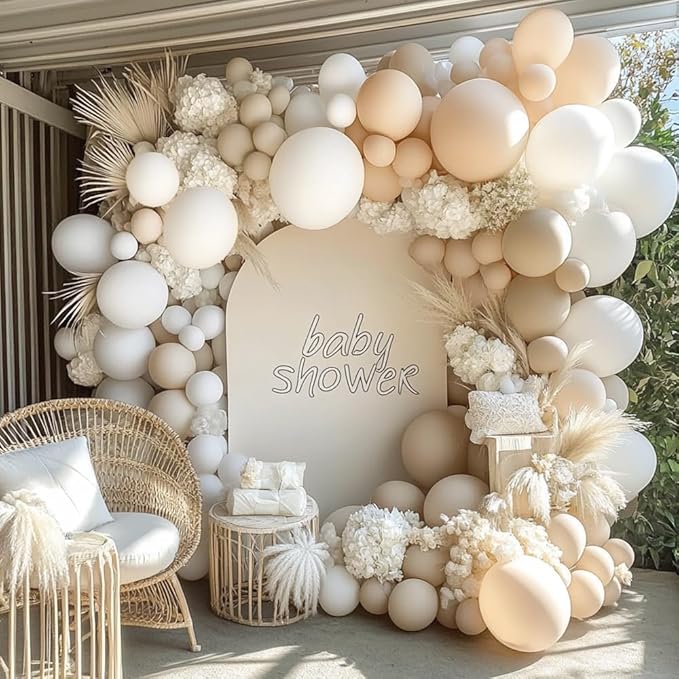 White Balloon Arch Double Stuffed White Sand Cream Beige Balloon Garland Kit Blush Nude Balloons for Neutral Baby Shower Gender Reveal Bridal Birthday Wedding Engagement Party Decorations