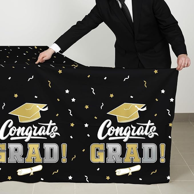 Gatherfun Graduation Decorations, Gongrats Grad Tablecover for Graduation Party Supplies, 3 pcs Class of 2026 Table Cloths, 54"x108" (Black and Gold) ﻿