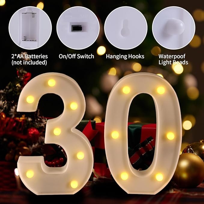 30th Birthday Decorations for Her Him,30th Birthday Centerpieces Table Decorations for Women Men,Light Up Numbers 30 Sign for Party Backdrop Wall Decor for 30 Wedding Anniversary Decoration