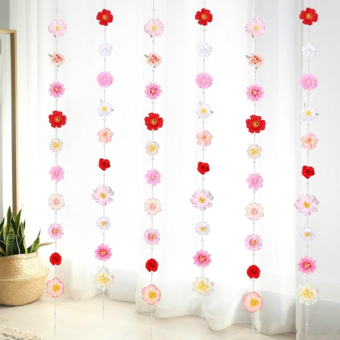 6 Pack 47.24 ft Flower Garland Hanging Decorations Floating Flowers Backdrop Wildflower Garland Artificial Fake Floral Vines Bead Chain Floral Party Decor Halloween Fall Birthday Wall