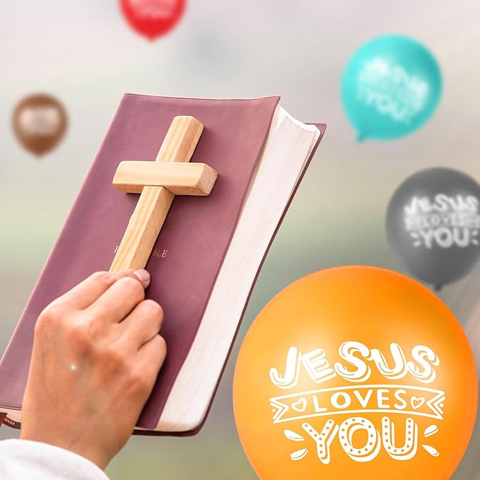 Gejoy Jesus Loves You Balloon 12 Inch Latex Christian Religious Jesus Balloon Party Decor for He Is Risen Party Decor Favor Cross Church Event Birthday Sunday Supplies(Modern Colors,60 Pcs)