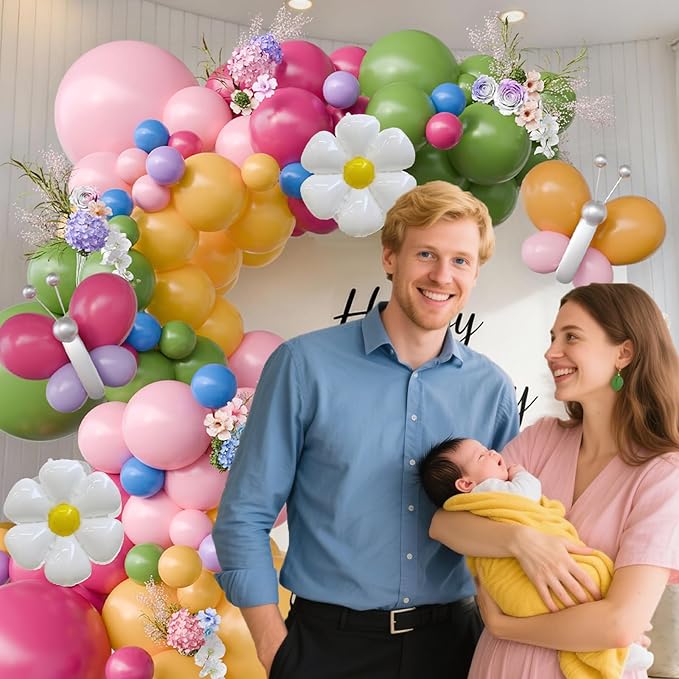 Butterfly Spring Balloon Arch Kit Flower Balloons 159Pcs Green Pink Purple Balloons Fairy Balloons Garland for Wildflower Birthday Party Baby in Bloom Baby Shower Decorations