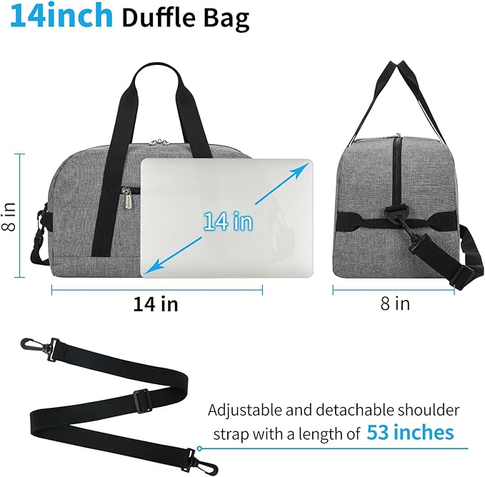 Apenze Small Gym Bag 14 inch lightweight Carry On Mini Duffel Bag for Travel Sport - light Grey