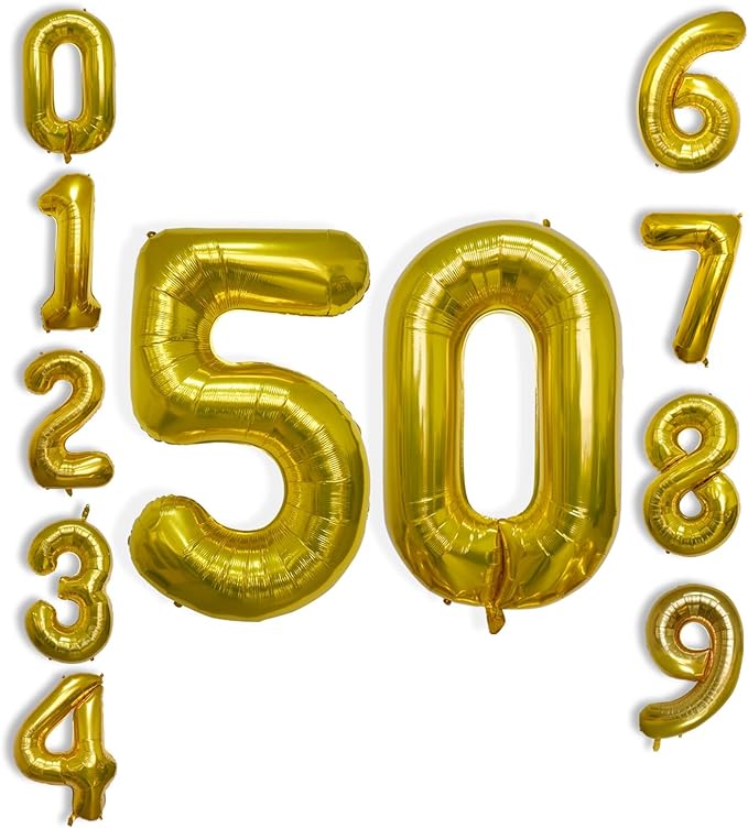 40 Inch Large Gold Number Celebration and Decoration Balloon for Birthday Parties, Graduations, Anniversaries, Weddings, Photo Shoots, Special Events - Helium Foil Mylar (Gold Number 50)
