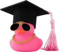 wonuu Car Dashboard Decor Graduation Hat Color Rubber Duck, Car Ducks Ornaments with Mini Graduation Hat Necklace Sunglasses (Pink)