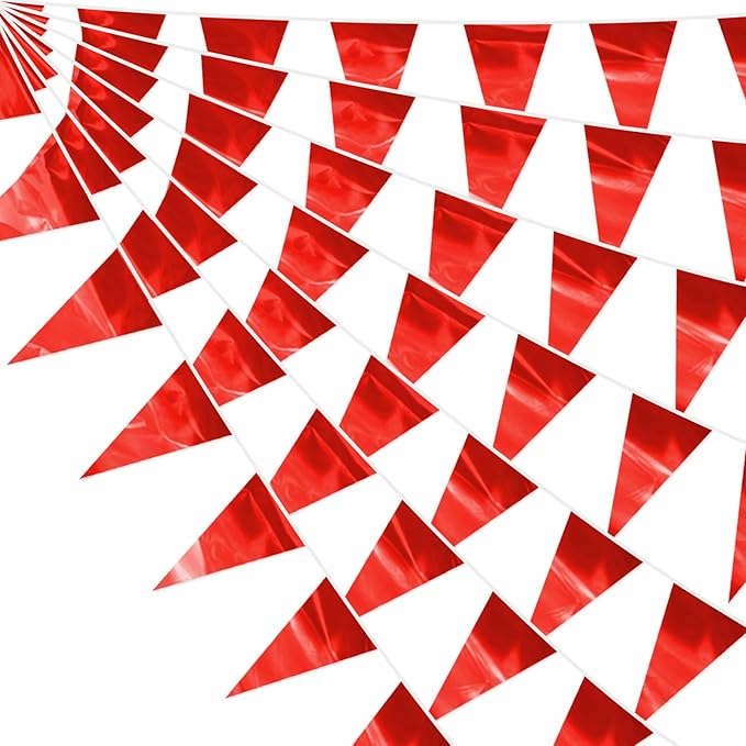 32.8FT Red Glitter Triangle Pennant Banner Flag Metallic Bunting Outdoor Garland for Christmas Graduation Wedding Engagement Anniversary Bachelorette Birthday Bridal Shower Valentine's Party Decor