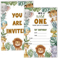 Jungle Animals Birthday Invitation Cards For Girls Boys kids, He's a Wild One Birthday Party Supplies Favors, 20 Fill-In Invitation Cards with Envelopes -05