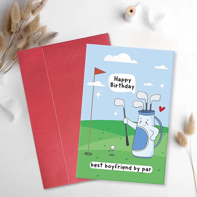Funny Golf Birthday Card for Boyfriend, Golf Lover Birthday Card from Girlfriend, Best Boyfriend by Par