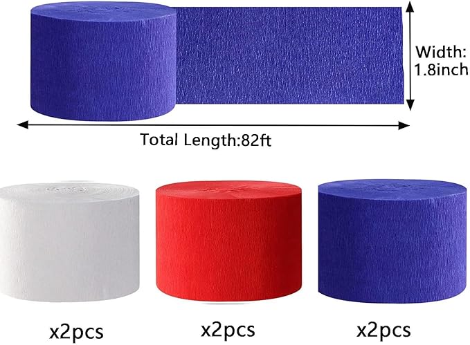 We Moment Blue and Red White Crepe Paper Streamers Party Streamer 1.8 Inch Widening 6 Rolls,Blue and Red White Party Decorations Streamer 82 feet per roll for Birthday Wedding Party Decorations
