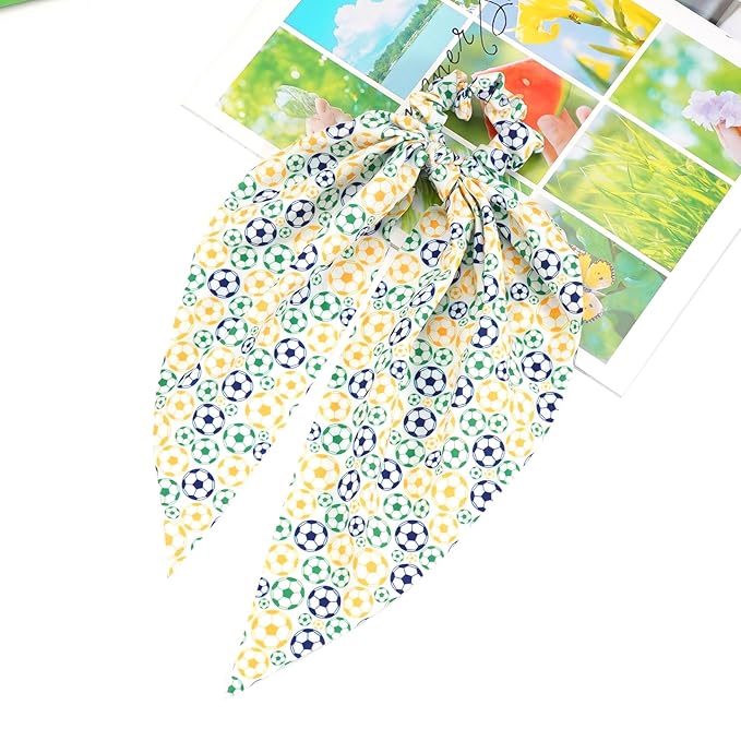 Soccer Hair Ties Game Day Football Ribbon Hair Ties Elastic Bands Hair Scrunchies Ponytail Holders Sport Hair Accessories for Girls Women Players Coaches Teams Gifts