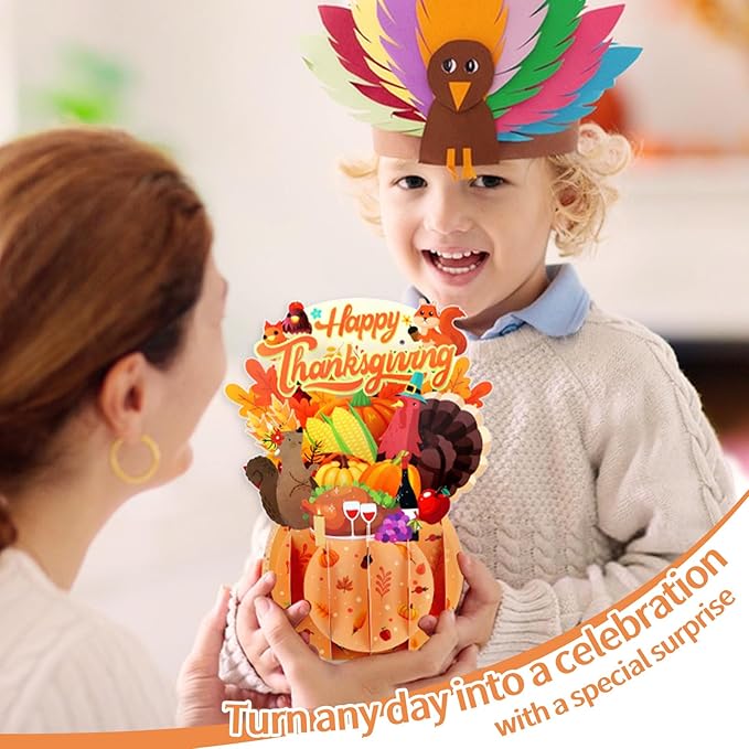 FaCraft Thanksgiving Cards - 3D Handmade Happy Thanksgiving Pop Up Greeting Cards with Envelope and Seals, Birthday Gifts for Kids Boy Girl