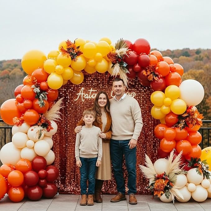Fall Balloon Arch Kit – Double Stuffed Orange, Yellow, Red, Ivory White Boho Balloons Garland for Fall Decorations, Thanksgiving, Autumn Harvest Party, Pumpkin Birthday, Wedding, Baby Shower Backdrop