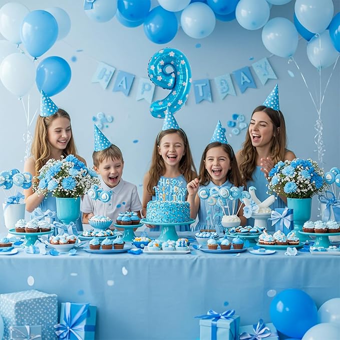 TONIFUL Balloons 16 Inch Blue polka dot 0-9 Number Mylar Foil Balloons Custom digitalal Balloons for 2026 New Year Eve Birthday Party Engagement Graduations Anniversary Baby Shower