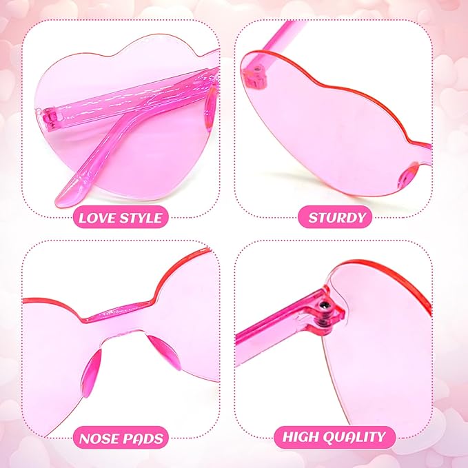 24 Pack Valentine's Day Glasses,Heart Shape Sunglasses,Heart Shape Pink Glasses for Valentine,Prop,Wedding Decor,Party Favors Accessory