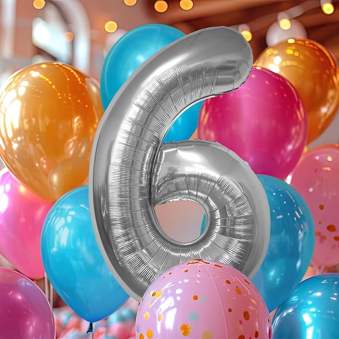 40 Inch Large Silver Number Celebration and Decoration Balloon for Birthday Parties, Graduations, Anniversaries, Weddings, Photo Shoots, Special Events - Helium Foil (Silver Number 6)