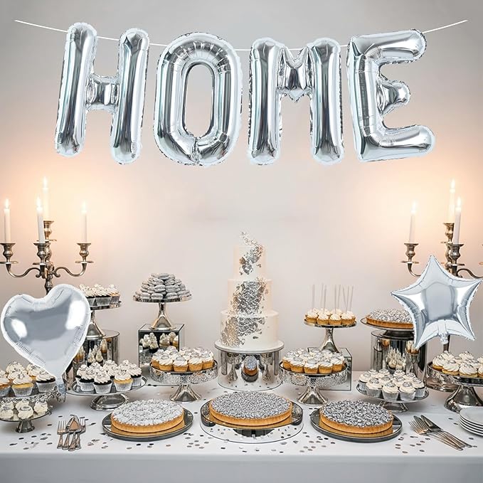 TONIFUL 40 Inch Silver HOME Letter Balloon, Large Decoraction for Housewarming, New Home Parties and Homecoming Celebrations,Premium Silver Balloon Banner for Welcome Sign and Party Supplies
