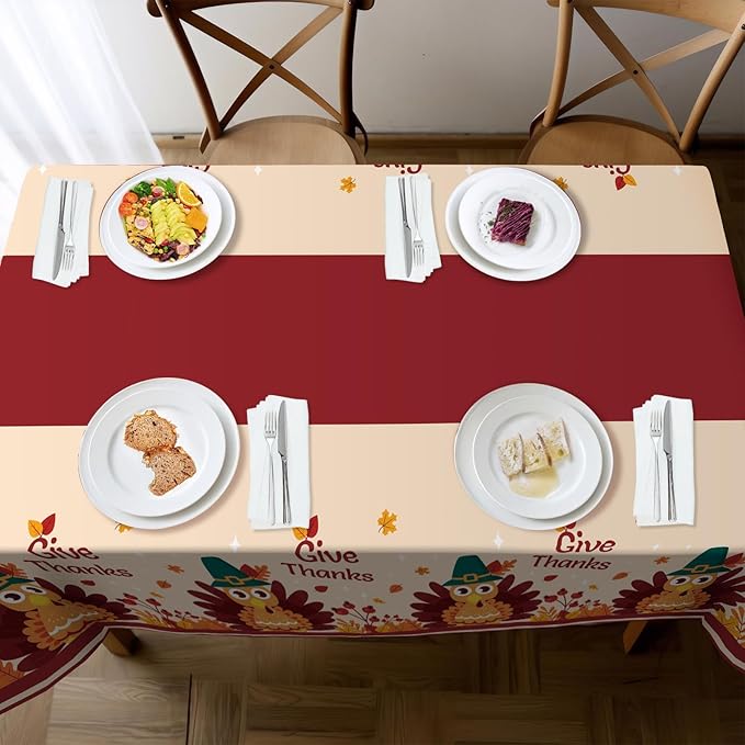 Thanksgiving Tablecloth,2 Pack Disposable Plastic Tablecloths for Rectangle Tables 54"x108",Thanksgiving Decorations,Turkey Table Cloths for Home,Dinner,Give Thanks Table Cover for Picnic,Birthday