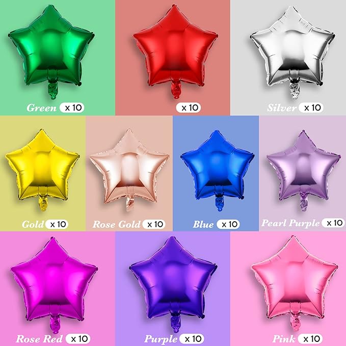 Raiten 100 Pcs 18 Inch Star Foil Balloons Large Helium Balloons Star Shaped Balloon for Birthday Wedding Anniversary Engagement Party Decorations Supplies