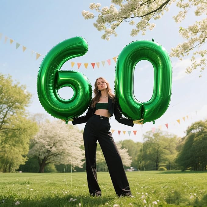 40 Inch Green Number 60 Digital Balloon,Jumbo Mylar Foil Helium Balloon for 60 Balloons for Birthday Party,Wedding Anniversary Party Decorations
