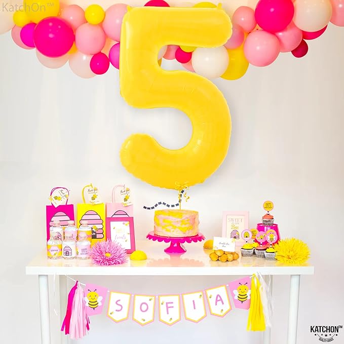 KatchOn, Yellow Number 5 Balloon - Giant, 40 Inch | Yellow 5 Balloon, 5th Birthday Decorations for Boys | 5th Birthday balloon for 5 Year Old Birthday Decorations, Anniversary