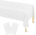 Mulbozy 2 Pcs Plastic Lace Tablecloth, Disposable White Transparent Table Cloth, 54 X 108 Inch Lace Tablecover Rectangular for Wedding Party, Bridal Shower, Baby Shower Reception Table Decoration