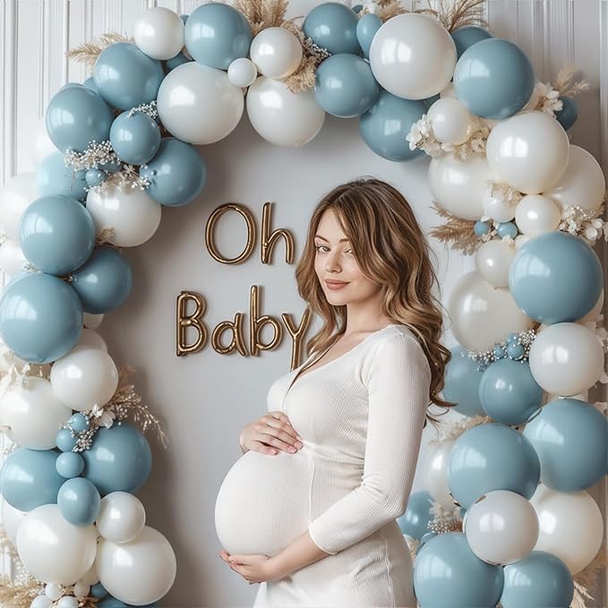 Dusty Blue Balloons Garland Kit, Double Stuffed Dark Dusty Blue Balloon Arch Different Sizes 18/12/10/5 Inch Latex Balloons for Birthday Gender Reveal Neutral Theme Party Decoration