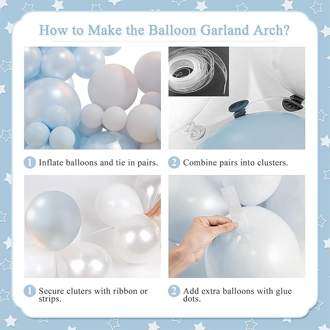 Blue Balloon Arch Kit, 127Pcs Double Stuffed Balloon Arch Garland Kit Include Pearl Blue Macaron Light blue White Clear Balloons for Bridal Shower Baby Shower Birthday Wedding Decorations