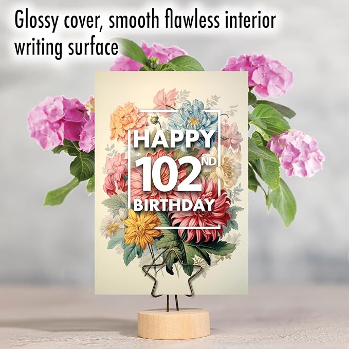 NobleWorks 102th Birthday Milestone Greeting Card with 5 x 7 Inch Envelope (1 Card) Flowers For Milestones - 102 C10580MBG
