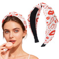 1pcs Valentines Headband With Red Lips Designs English Letters Headbands Fashion Women Head Band Non Slip Cute Knotted Headbands for Women for Valentines Lover Party Hair Accessory