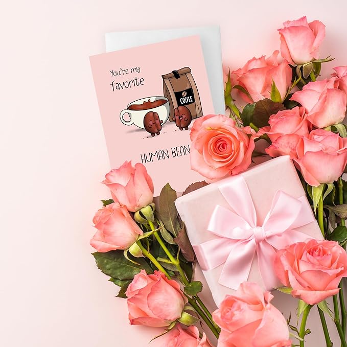 ALY LOU Coffee Anniversary Card Birthday Girlfriend, Boyfriend, Wife, Husband - Cute Funny Punny Bday Greeting Card Friend Him Her - Blank Inside (You're My Favorite Human Bean)
