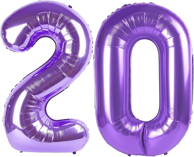 Purple Jumbo Number 20 Balloon 40 Inch, Boy Girl 20 Birthday Supplies, Foil Helium 20 Birthday Giant Balloon, Mylar Purple Number Balloons Anniversary Decorations