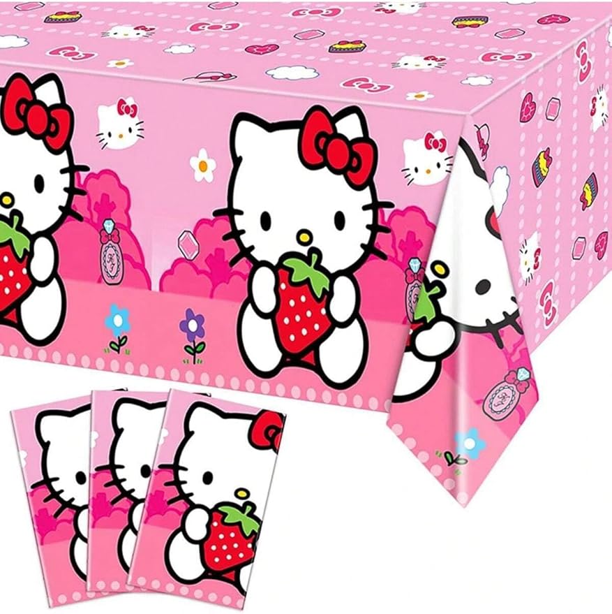 2pcs Pink Cat Tablecloth Cute Anime Themed Party Supplies Tablecover Perfect for Birthday Celebration and Party Decorations (70x42.9 inch) (Strawberry Cat)