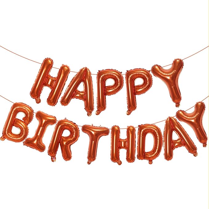 KALOR Orange Happy Birthday Balloons Banner, 16 Inch Mylar Foil Letters Balloon Sign for Birthday Party Decorations Photo Booth Backdrop