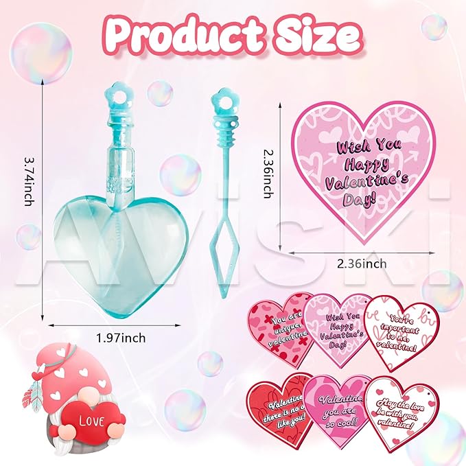 28Pcs Kids Valentines Day Gifts for Classroom - Valentine Cards with Heart Shape Bubble Wands Novelty Toys for Boys Girls Exchange Gifts, Party Favor Prizes, Valentine’s Greeting Gifts