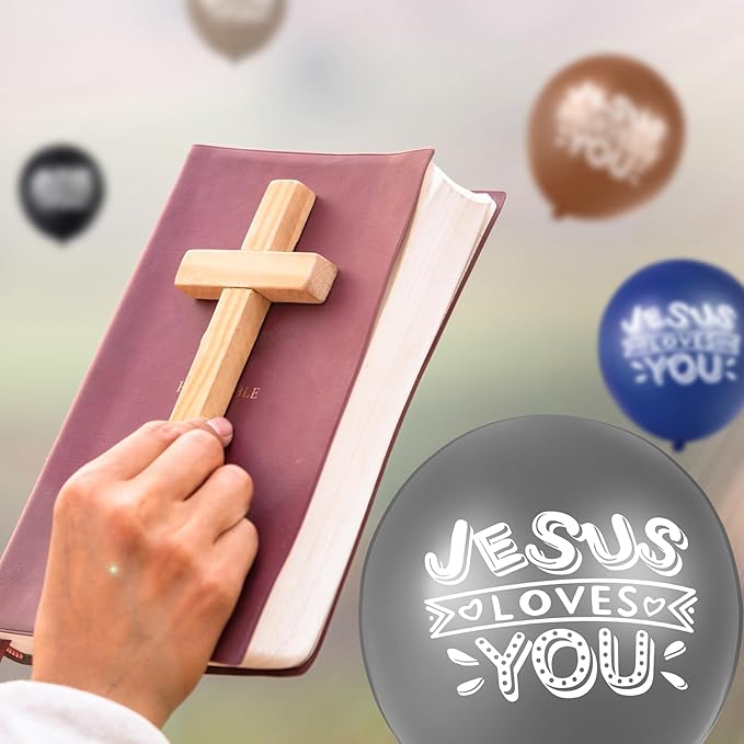 Gejoy Jesus Loves You Balloon 12 Inch Latex Christian Religious Jesus Balloon Party Decor for He Is Risen Party Decor Favor Cross Church Event Birthday Sunday Supplies(Neutral Colors,60 Pcs)