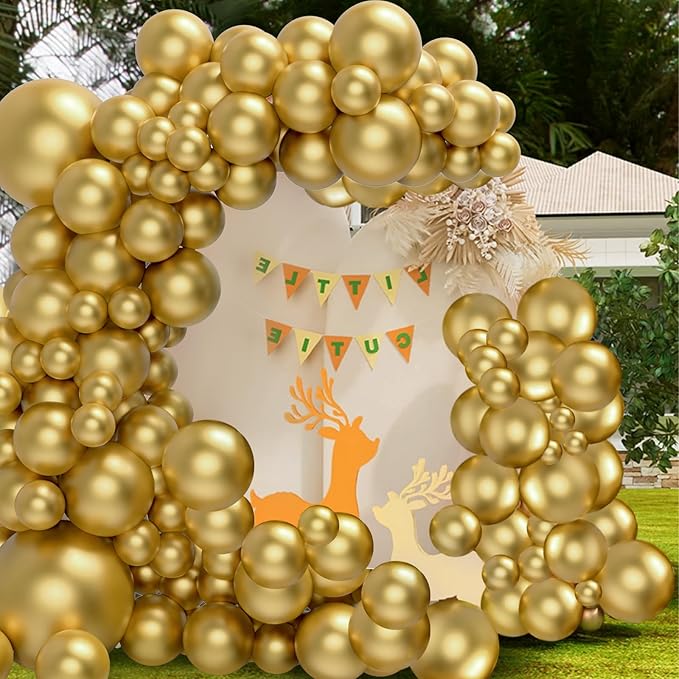 129 Pcs Gold Balloons Garland Arch Kit Different Sizes Metallic Gold Balloons for Birthday, Graduation, Anniversary Party Decoration