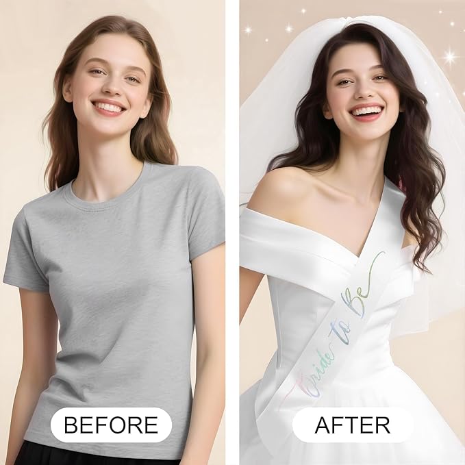 Iridescent Bride to Be Sash & White Embroidery Veil for Bachelorette Party, 2Pcs Bridal Veil and Sash Set for Women, Bach Party Favors Accessories for Wedding Bridal Showers Engagement Party Supplies