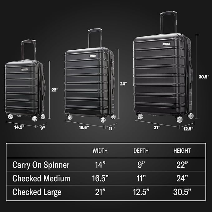 Samsonite Omni 2 Hardside 3 Piece Set - Includes Global Carry-On, Medium, & Large Checked Suitcases - 360° Dual Spinner Wheels - Integrated TSA Lock & Expansion - Amazon Exclusive - Midnight Black