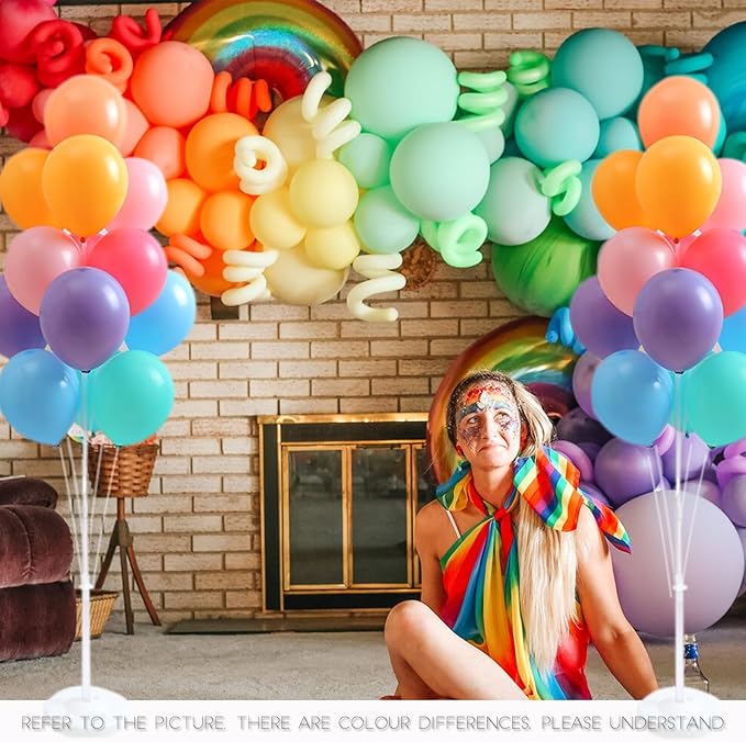Balloon Column Stand Kit,2 Sets of Assorted Rainbow Balloon Tower Pillar with 10inch Light Multi Color baloon Reusable Design for Grirls Party,Birthday, Wedding,Baby Shower,Graduation Decoration