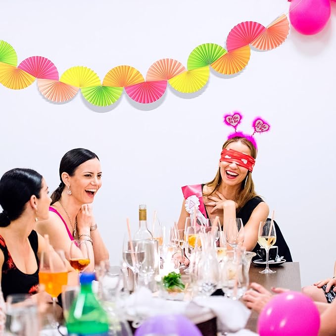 Weekgrat 3 Pack Wedding Paper Fans Garland 15.6ft Colorful Background Ceiling Hanging Decorations Paper Garland Decorations Set for Birthday Party Supplies 3D Bachelorette Party Decoration(Bright)