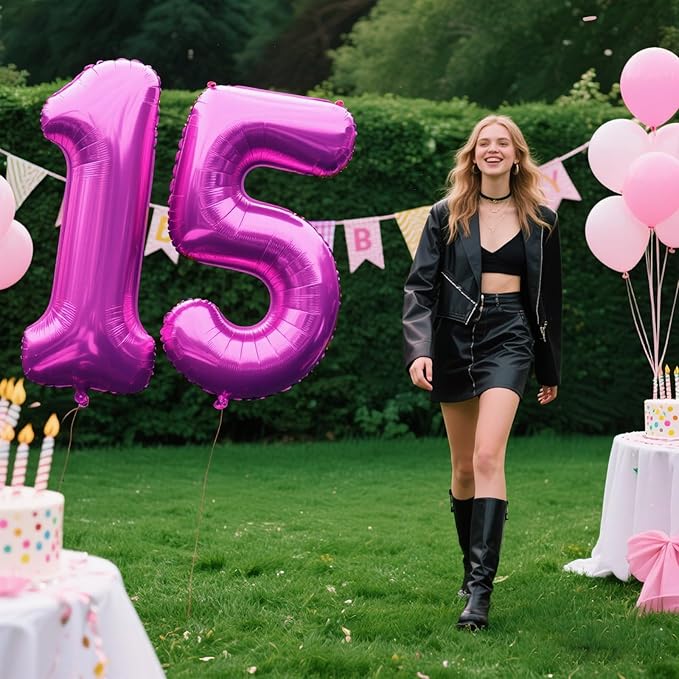 40 Inch Rose Purple Large Balloon Number 5 Balloon,Jumbo Mylar Foil Helium Balloon for 5 15 25 35 45 55 Birthday Digital Balloons for Birthday Party,Wedding Anniversary Party Decorations