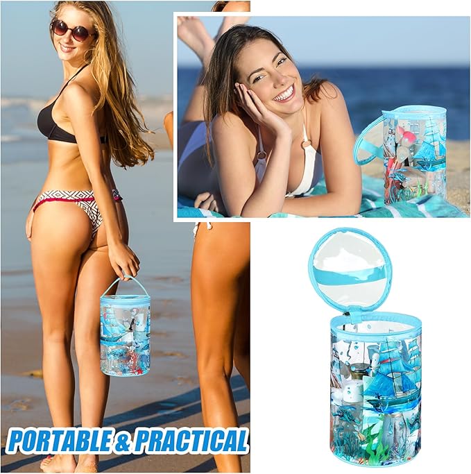 Sanwuta Beach Gifts Heavy Duty Clear Lotion Toiletry Bags for Travel Sunscreen Makeup Cosmetic Pouch Cylinder Bag Waterproof Portable Trip Bag with Handle Zipper(Sailboat)