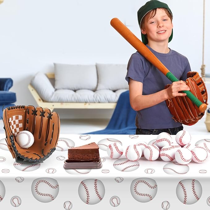 2 Pack Baseball Tablecloths 54 x 108 Inch Disposable Plastic Baseball Pattern Tablecover Rectangular Table Cloth for Kids Sports Baseball Birthday Party Outdoor Picnics Dining Supplies