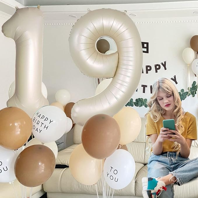 Number 6 Balloons White Sand Six Balloon for 6 Year Old Birthday Decorations 40 Inches Cream White Large Numbers 6th Birthday Party Nude Ballons Beige 6 Digital Neutral Balloon Pearl White 6