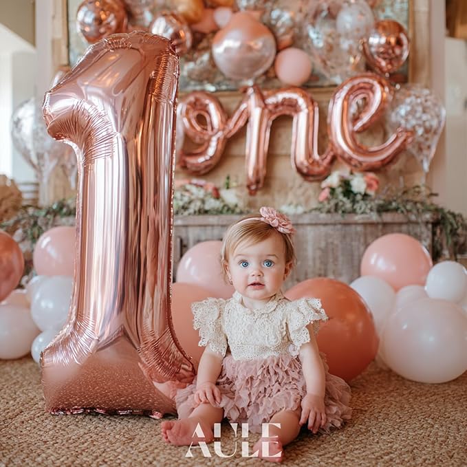 AULE 40 Inch Big Rose Gold 1 Balloon Number Large Foil Helium Number Balloons 0-9 Jumbo Giant Happy 1st Birthday Party Decorations for Boy or Girl Huge Mylar Anniversary Party Supplies