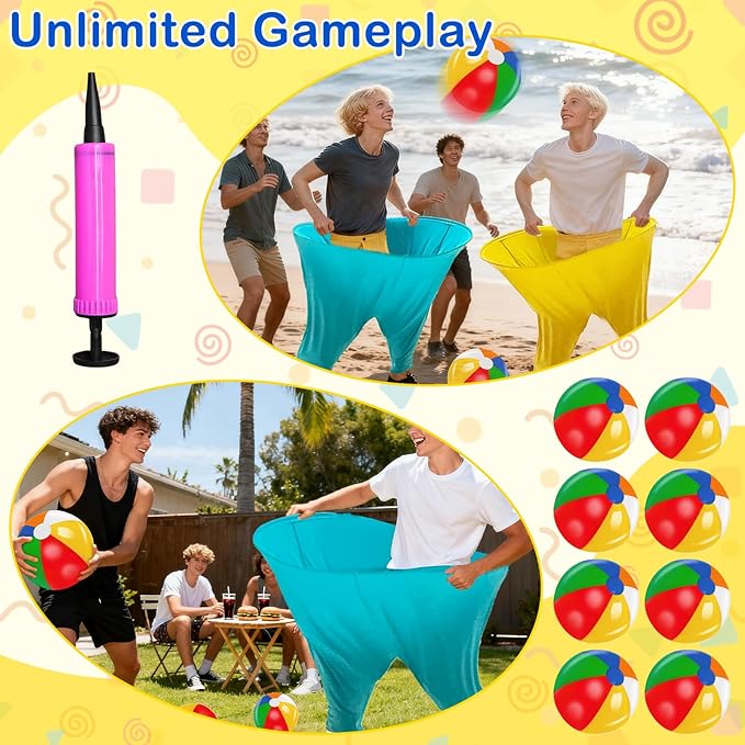 11 PCS Granny Pants Yard Game Easter Games Set, Oversized Blue & Yellow Pants With 8 Colorful Bouncy Balls & 1 Air Pump, Outdoor Tossing Games For Adults Family Easter Carnival Party Reunion Gathering